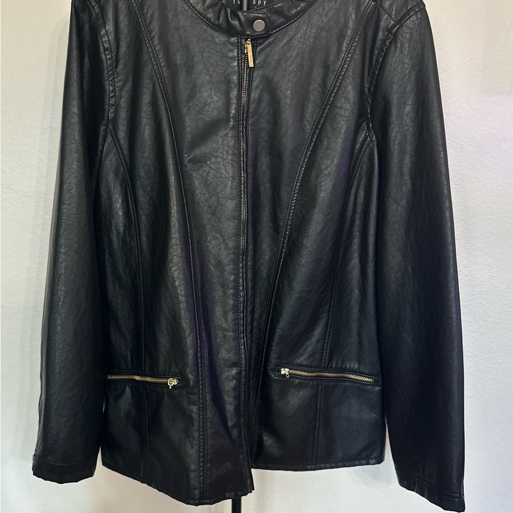 Therapy Black Leather Jacket with Gold Zippers